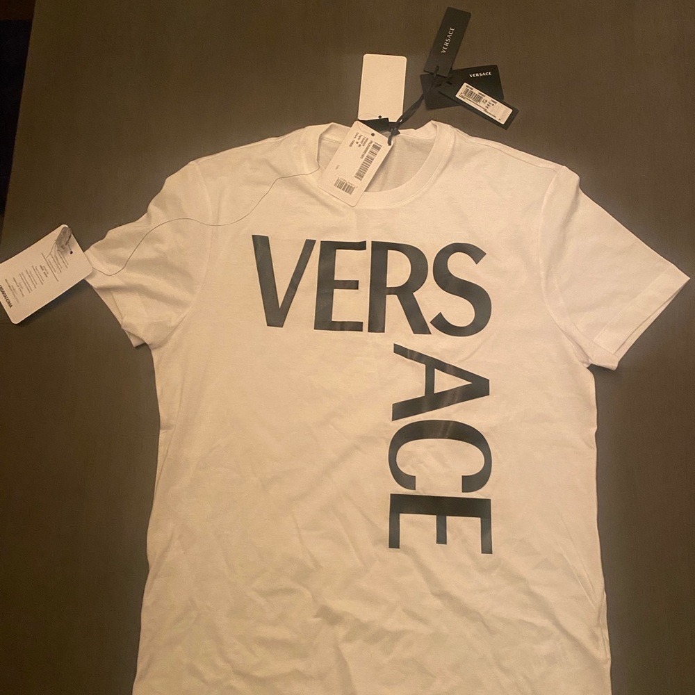 Versace White & Black Medium Logo Print Slim Fit T-Shirt